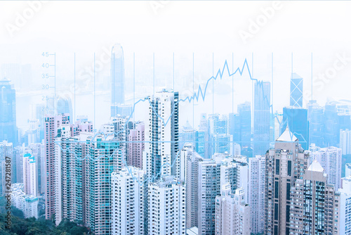 Modern urban skyline. Global communications and networking. Stock market graph. E-business and e-banking