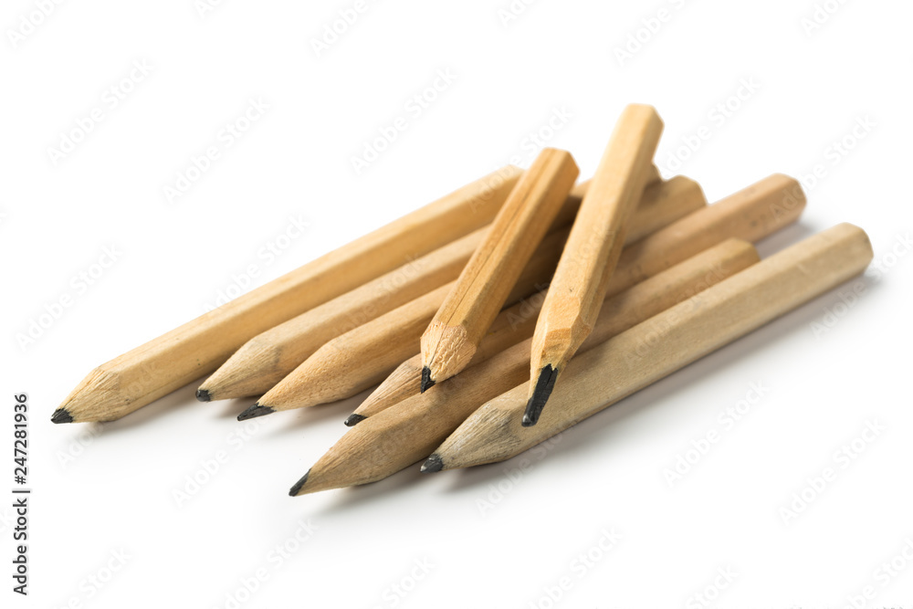 Short Pencils on Isolated White Background