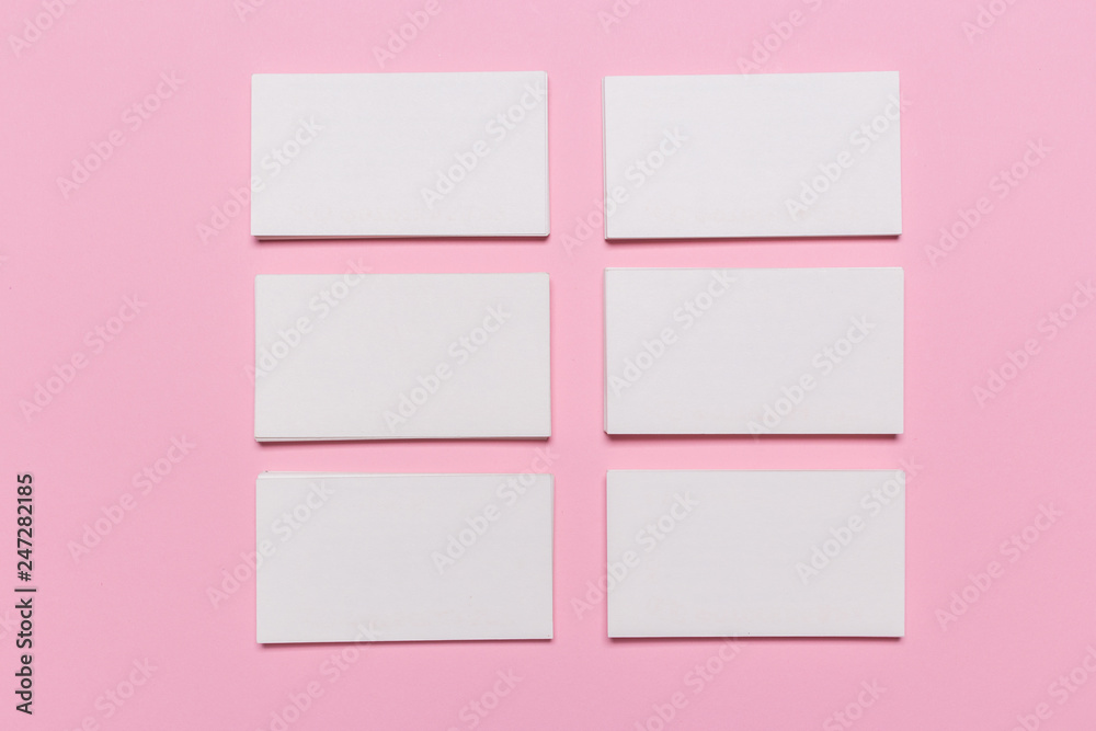 Blank white business cards on pink background. Blank white business cards on pink background.