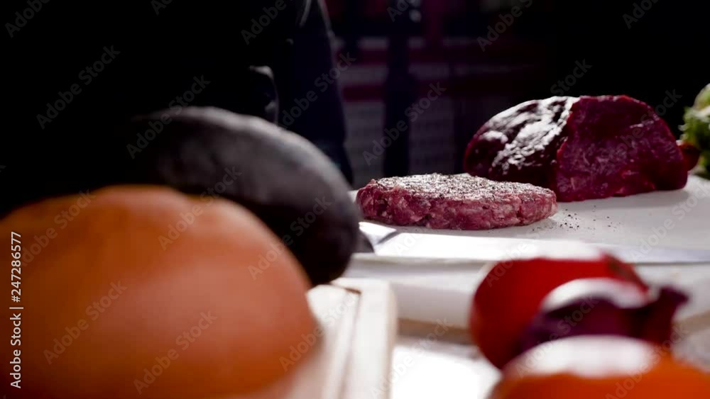 Cooker salt meat ham cutlet for a beef burger Cooker salt meat ham cutlet for a beef burger