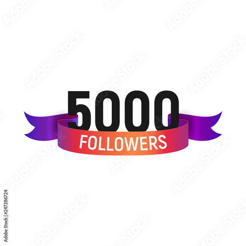 5000 followers number with color bright ribbon isolated vector icon