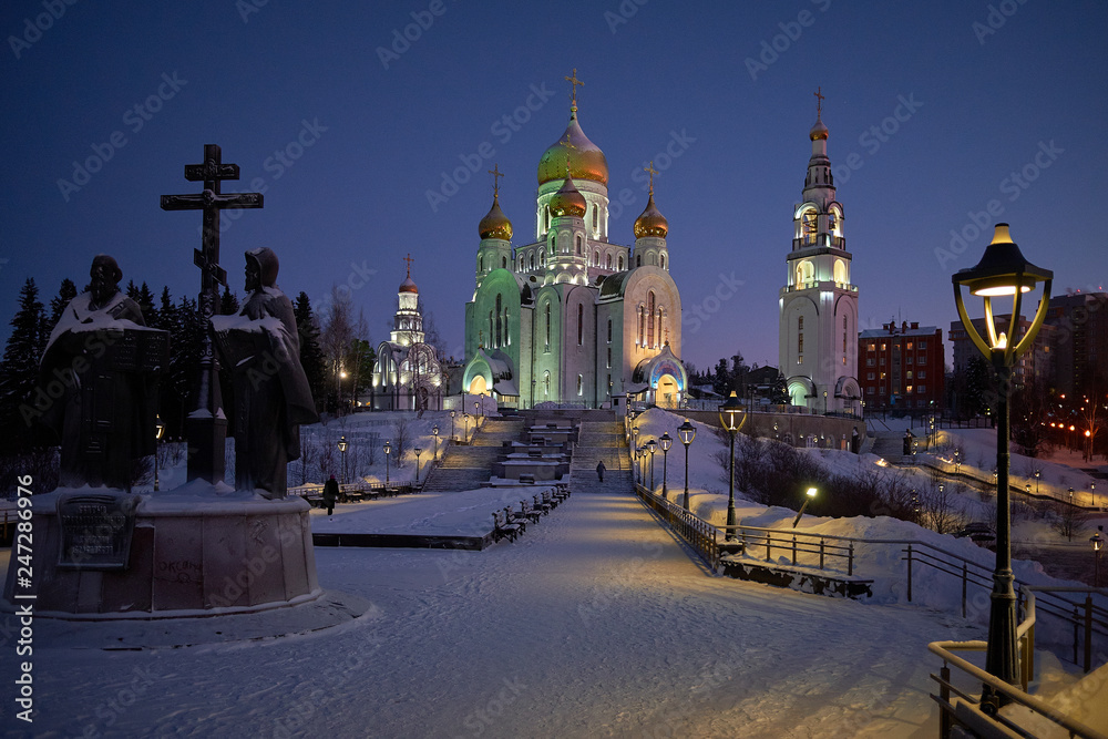 Temple of Revival Christ's, evening sky background. Khanty-Mansiysk, Russia.