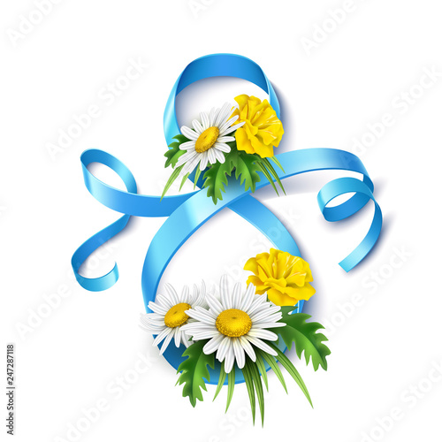 Vector 8 of march eight silk ribbon diasy flower photo