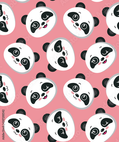 Fototapeta Naklejka Na Ścianę i Meble -  Vector seamless pattern with cute panda faces