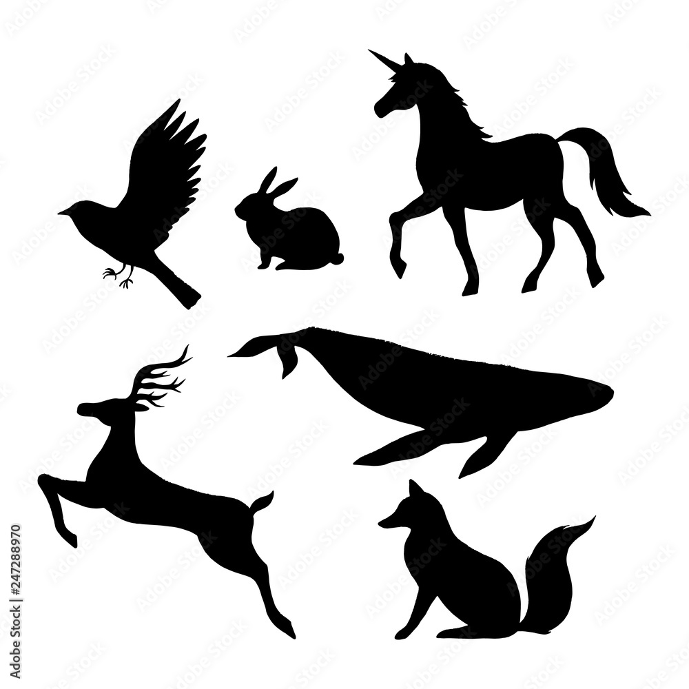 Fototapeta premium Vector wild animals silhouettes isolated on white