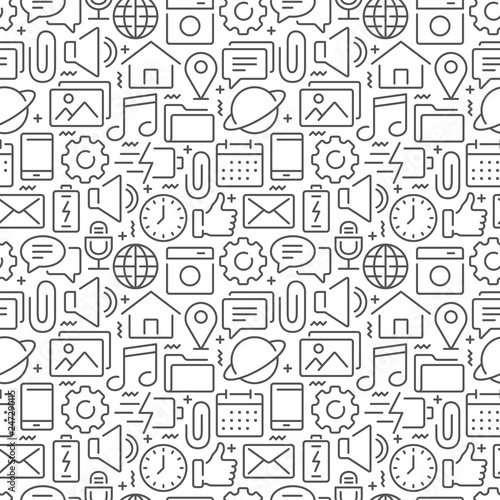 Mobile interface seamless pattern with thin line icons