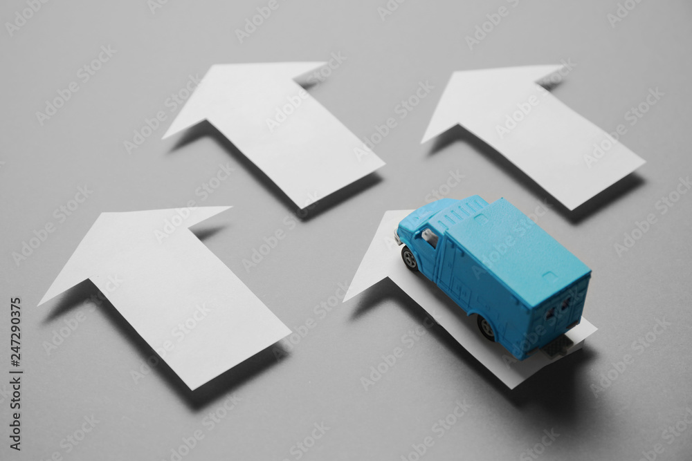 Fototapeta premium Postal service for the delivery of goods. Truck for business transportations.