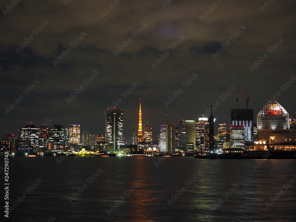 night scape of Tokyo bayside area from Toyosu area