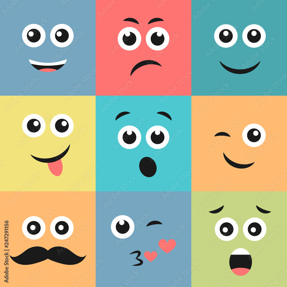 Set of nine colorful emoticons