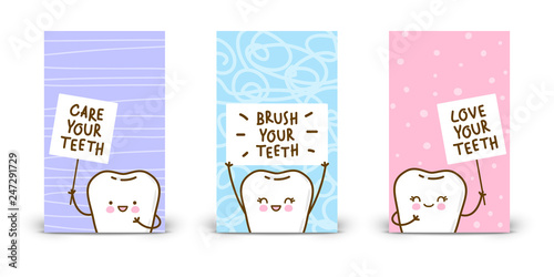 Set of 240 x 400 vertical banners with kawaii teeth