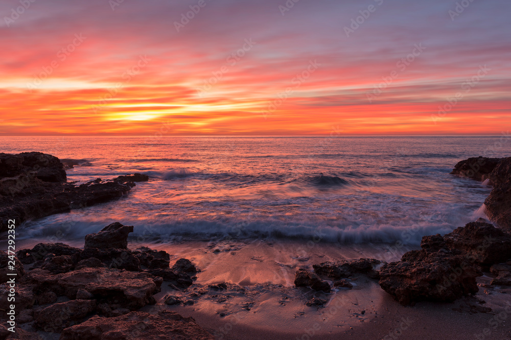 The sea in Oropesa at sunrise on the orange blossom coast