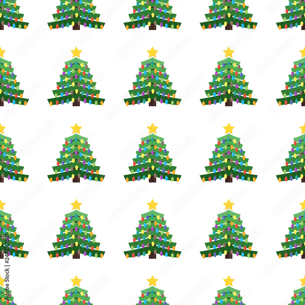 Seamless pattern with Christmas tree with Christmas balls and a star on the top