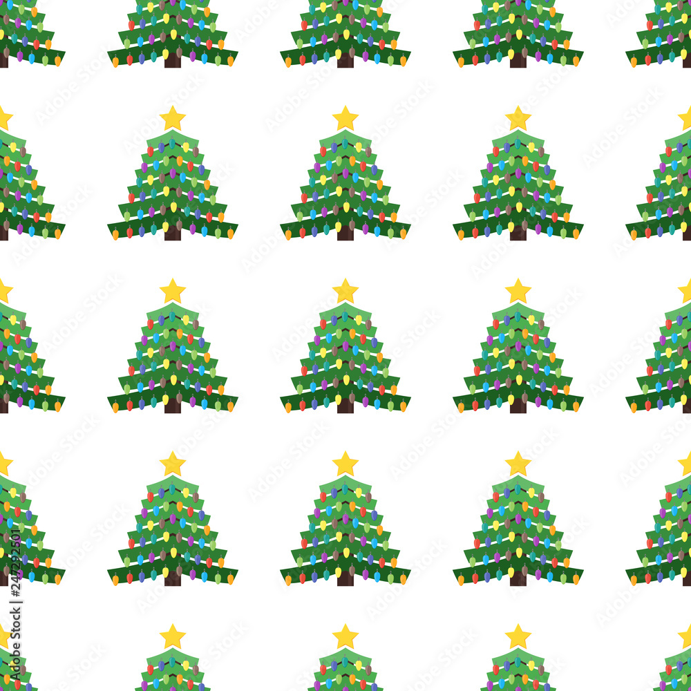 Seamless pattern with Christmas tree with Christmas balls and a star on the top Seamless pattern with Christmas tree with Christmas balls and a star on the top