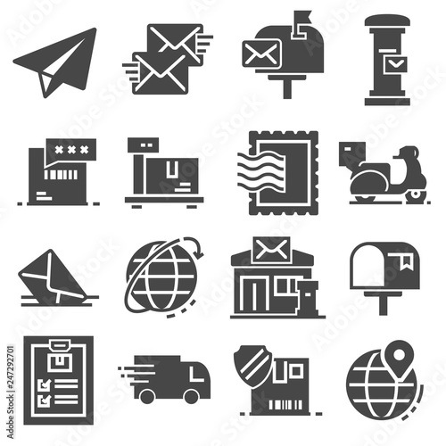 Postal service set of gray icons. Vector