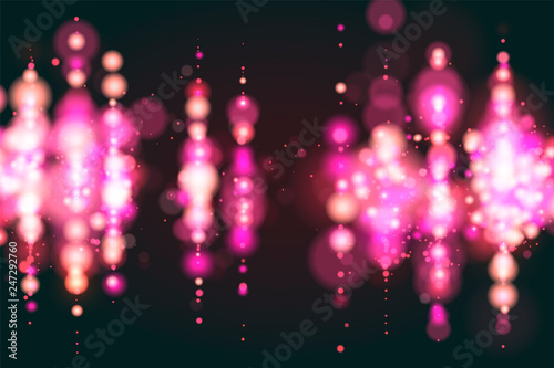 Pink bokeh sparkle glitter lights luxury glamor background. Abstract defocused circular party magic christmas background. Glamorous elegant, shiny, metallic pink background. EPS 10.