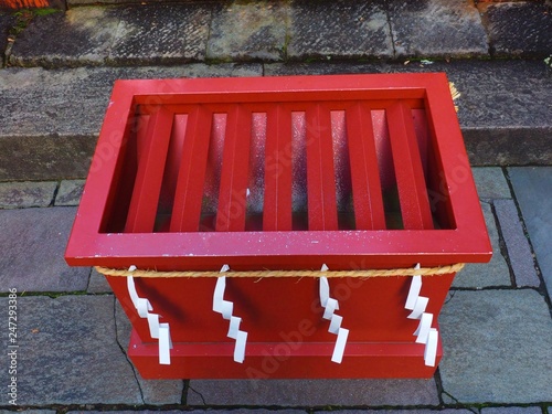 offering box, a box to offer money when you pray in Japanese shrine or temple photo