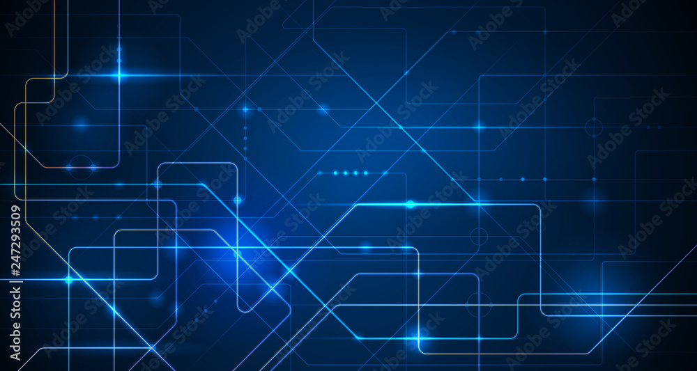 Vector illustration technology with line pattern over dark blue background. Modern hi-tech digital technology concept. Abstract internet communication, future science techno design for background