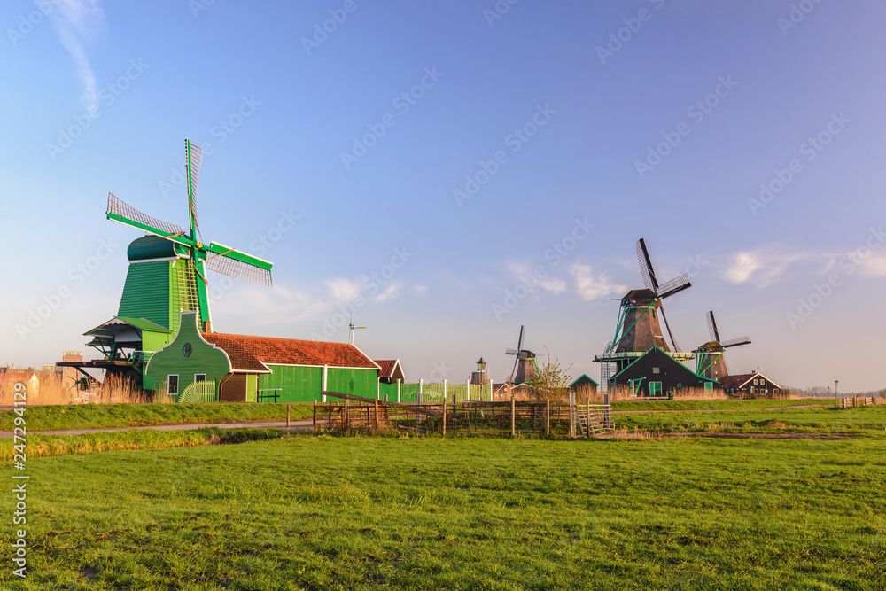 Amsterdam Netherlands, Dutch Windmill and traditional house at Zaanse Schans Village