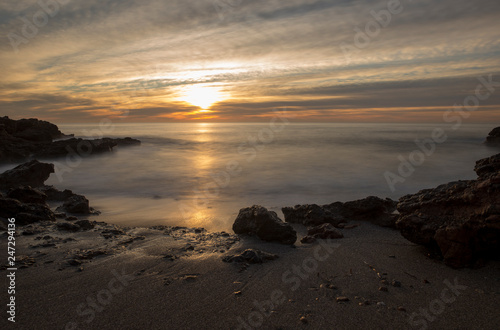 The coast at dawn in long exposure  Oropesa