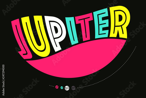 graphic planet Jupiter and its moons in pop colors