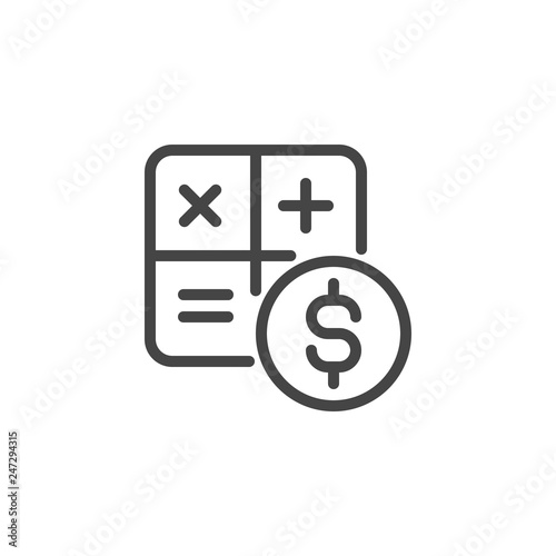 Counting cash icon. Mathematical formula symbols and dollar sign. Cash calculation line label. Budget planning, cost estimates, analysis of savings concept. Vector illustration isolated on white
