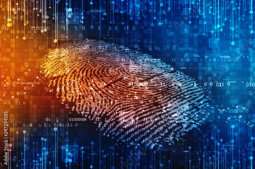 Fingerprint Scanning Identification System. Biometric Authorization and Business Security Concept, fingerprint Scanning on digital screen. cyber security Concept.