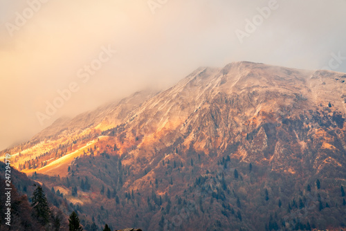 awesome view of the Orobie Alps at sunset, north Alps autumn / winter, the mountain is a little snow-covered ,Oltre il Colle,Seriana Valley,Bergamo Italy.
