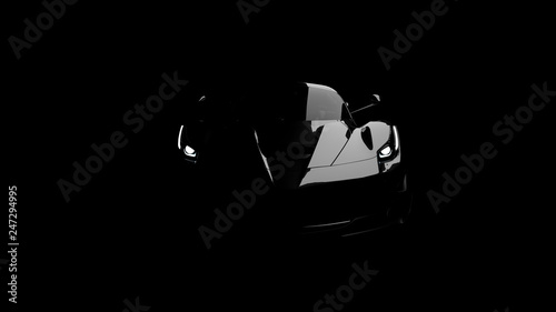 Bild auf Leinwand silhouette of black supercar with headlights on black background, 3d render, gen