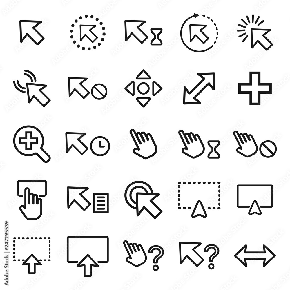 Computer mouse click cursor. minimal thin line web icon set. simple vector illustration outline. concept for infographic, website or app. Computer mouse click cursor. minimal thin line web icon set. simple vector illustration outline. concept for infographic, website or app.