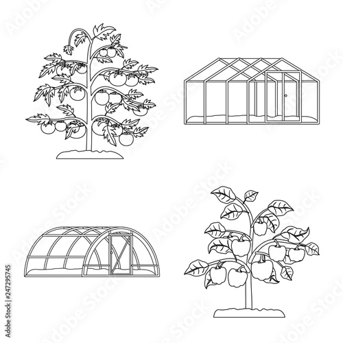 Vector design of greenhouse and plant logo. Set of greenhouse and garden stock vector illustration.