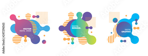 Set of abstract geometric shapes. Gradient elements for minimal banner, logo, social post. Futuristic trendy dynamic elements. Abstract background EPS10 vector.