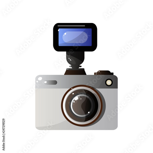 Photo Camera with Flare Vector Illustration. Digital Photo Cameras