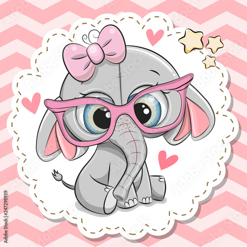 Cute  Elephant girl in pink eyeglasses