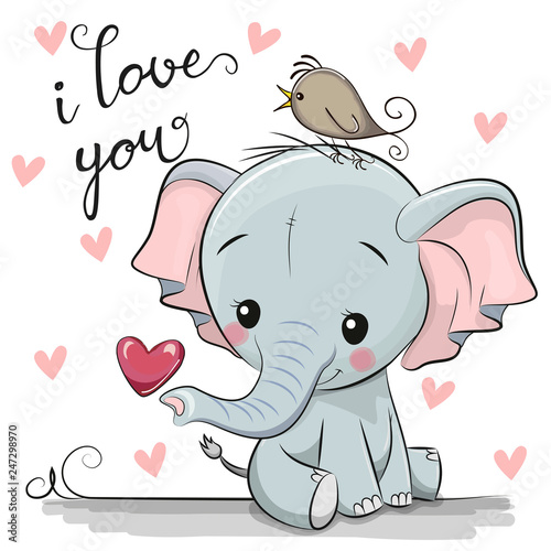 Cartoon Elephant with Heart on white background
