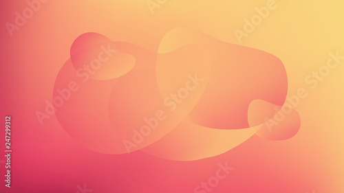 Horizontal abstract background with liquid shapes. Wallpaper template is vibrant yellow to coral color gradient. Vector illustration.