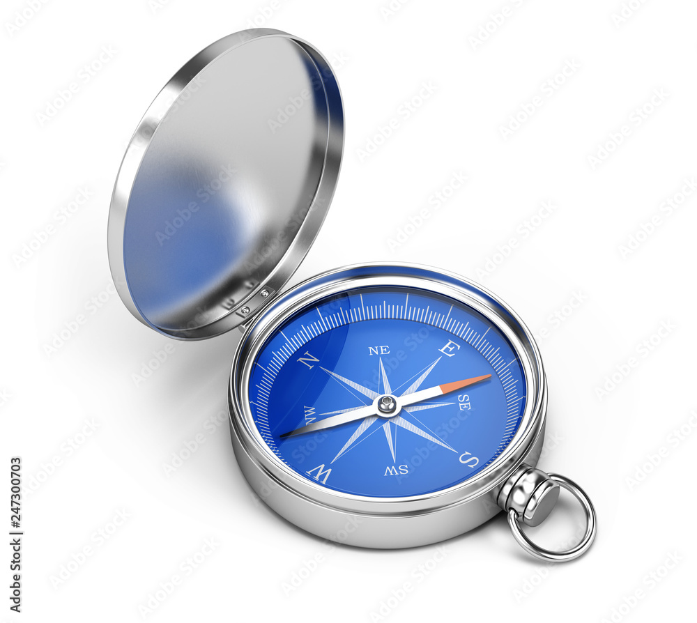 Blue Compass isolated on white background. 3d rendering Blue Compass isolated on white background. 3d rendering