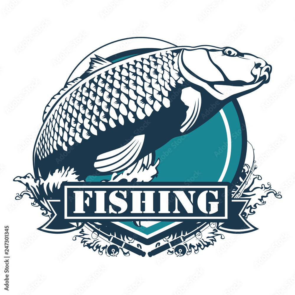 Carp fish. Fishing club sign or emblem. Fisherman sport adventure