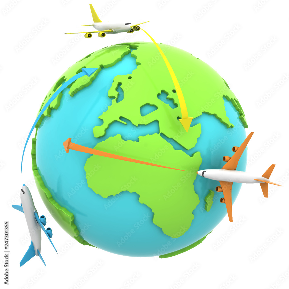 Modern 3d world map concept isolated on white background. World planet, vector earth sphere illustration. Airplane tourism theme. Wocation illustrated background. Modern 3d world map concept isolated on white background. World planet, vector earth sphere illustration. Airplane tourism theme. Wocation illustrated background.