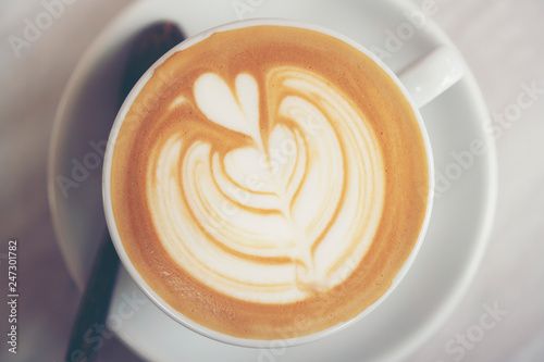 Top view of hot coffee latt...