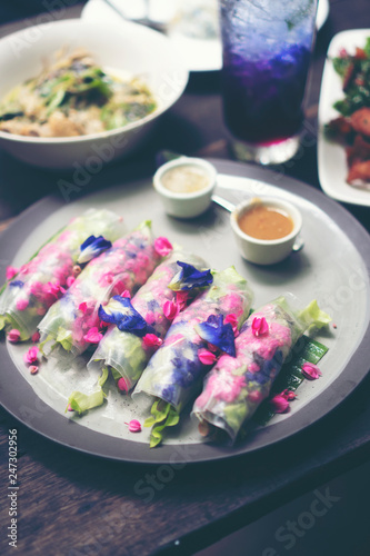 Fresh vegetable salad, frui...