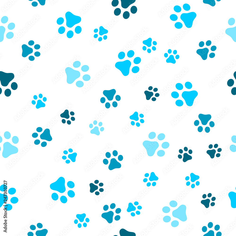 Dog Paw seamless pattern vector footprint kitten puppy tile blue background  repeat wallpaper cartoon isolated illustration white - Vector Stock Vector  | Adobe Stock