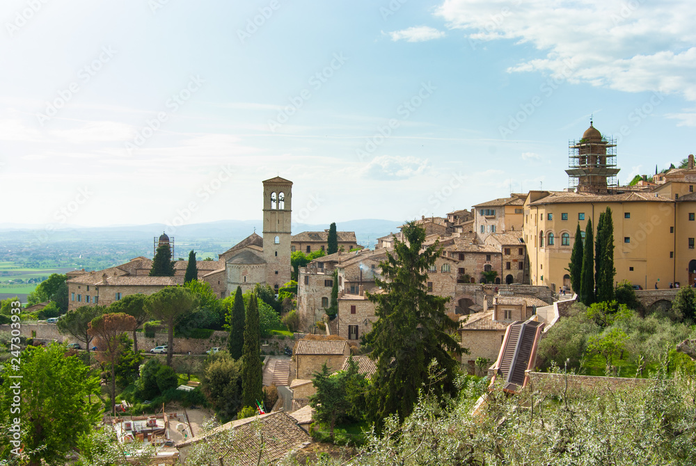 Panorama on Assisi town and hills