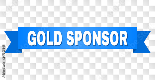 GOLD SPONSOR text on a ribbon. Designed with white title and blue tape. Vector banner with GOLD SPONSOR tag on a transparent background.