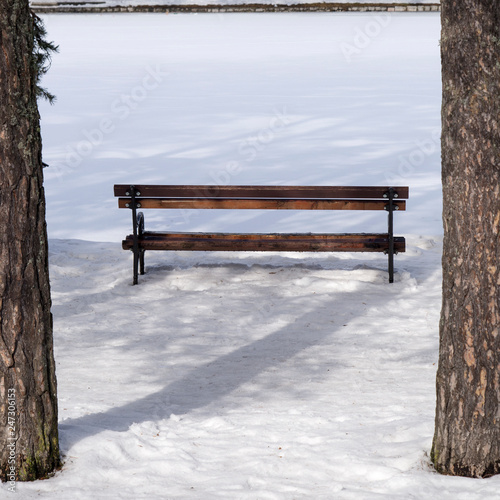 Bench and snow in the park