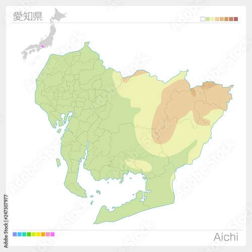 愛知県の地図（等高線・色分け）