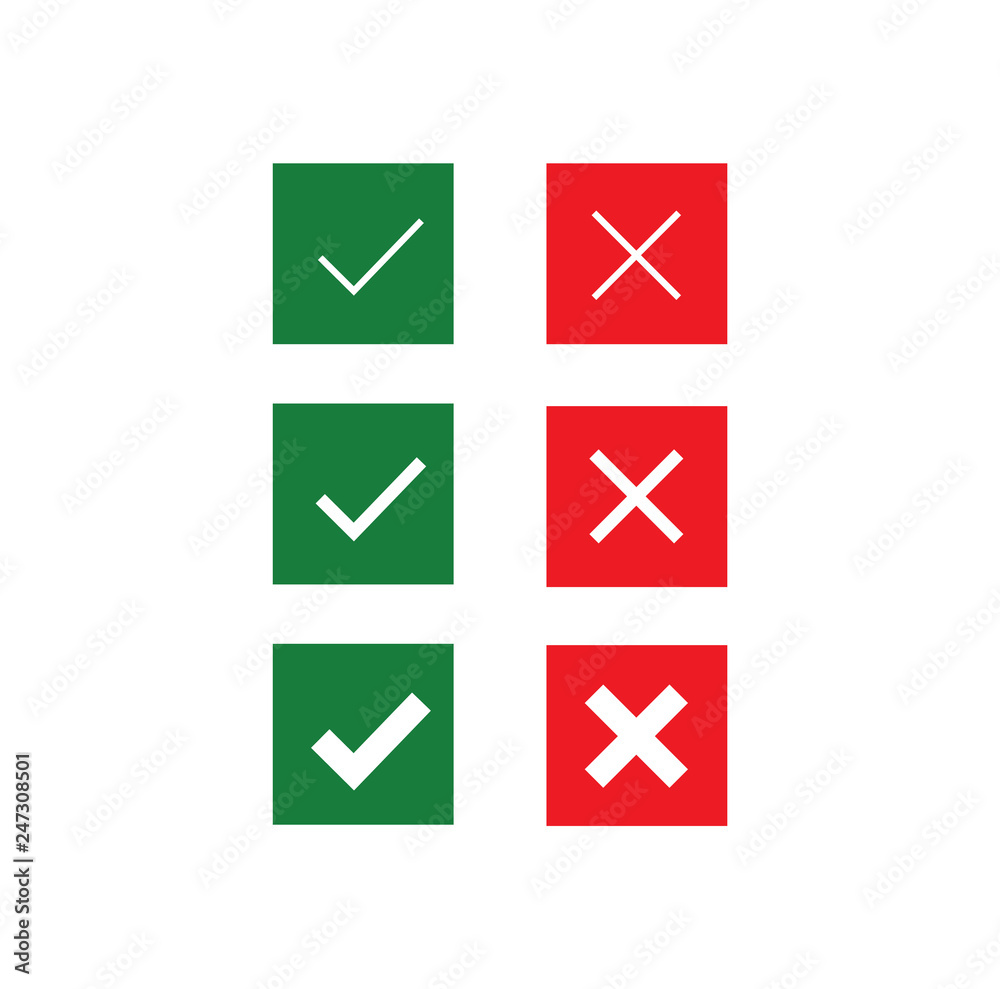 Set of Do and Don't vector icons. Check tick and cross icons. Modern flat illustration. Filled rounded icons in circles for your project. Set of Do and Don't vector icons. Check tick and cross icons. Modern flat illustration. Filled rounded icons in circles for your project.