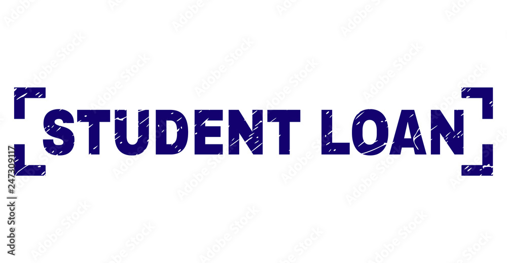 STUDENT LOAN caption seal watermark with corroded texture. Text caption is placed inside corners. Blue vector rubber print of STUDENT LOAN with corroded texture.