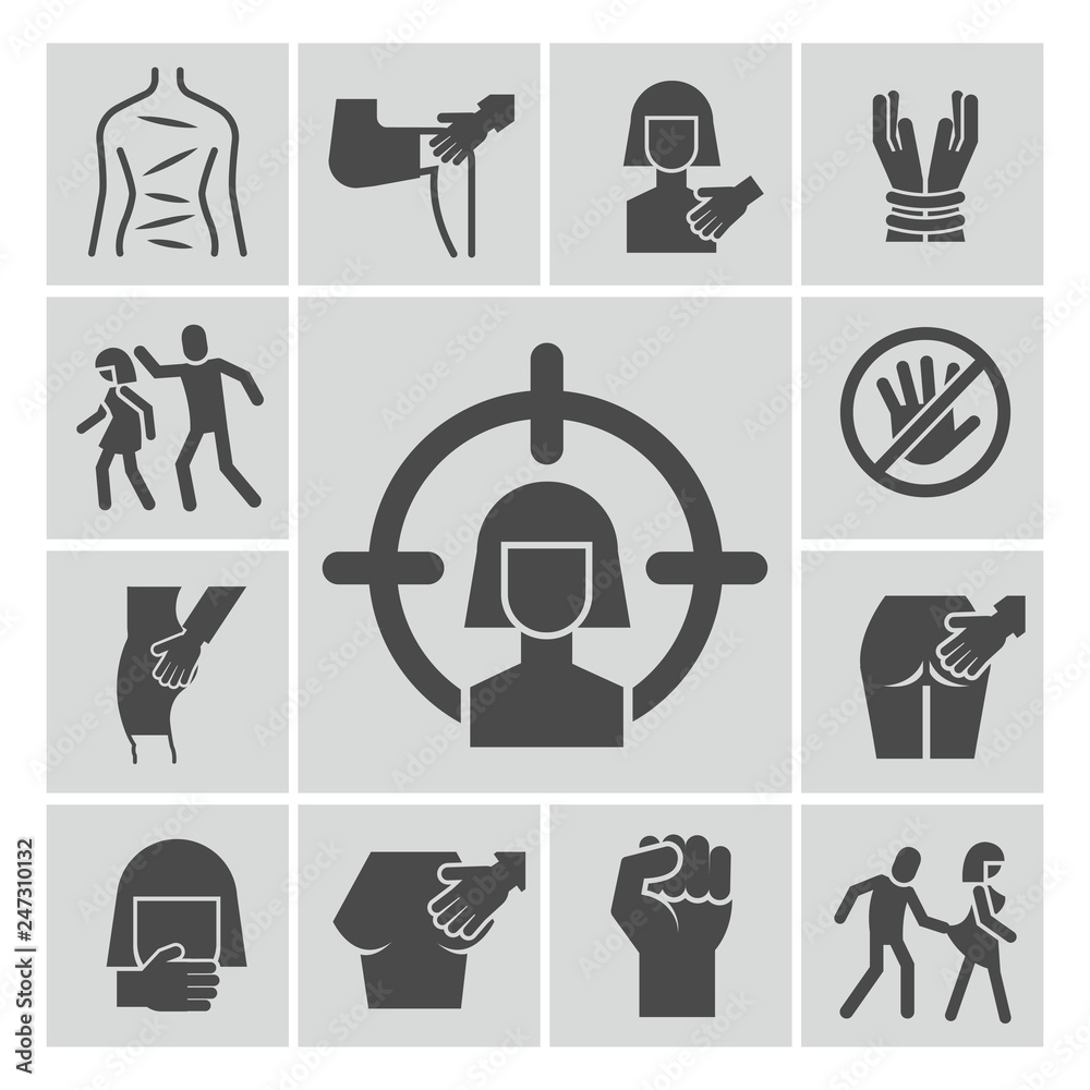 Stop violence, sexual abuse, harassment vector icons set. Violence and ...