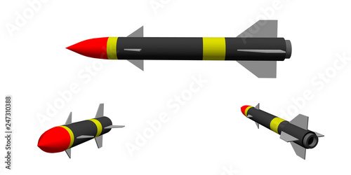 Military missile. Isolated on white background. 3d Vector illustration.