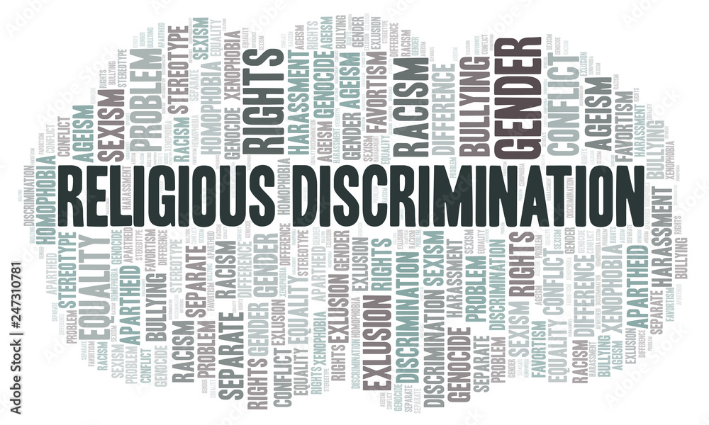 Obraz premium Religious Discrimination - type of discrimination - word cloud.